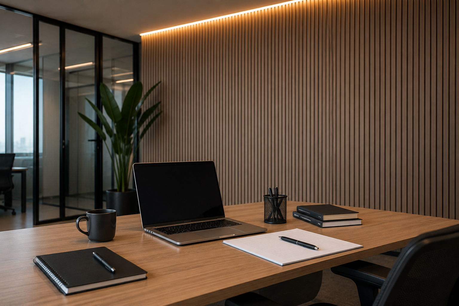 Aufgeräumter Arbeitsplatz mit Laptop