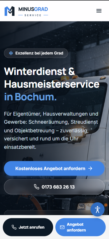 Mobile Website für Minusgrad Service, Winterdienst in Bochum