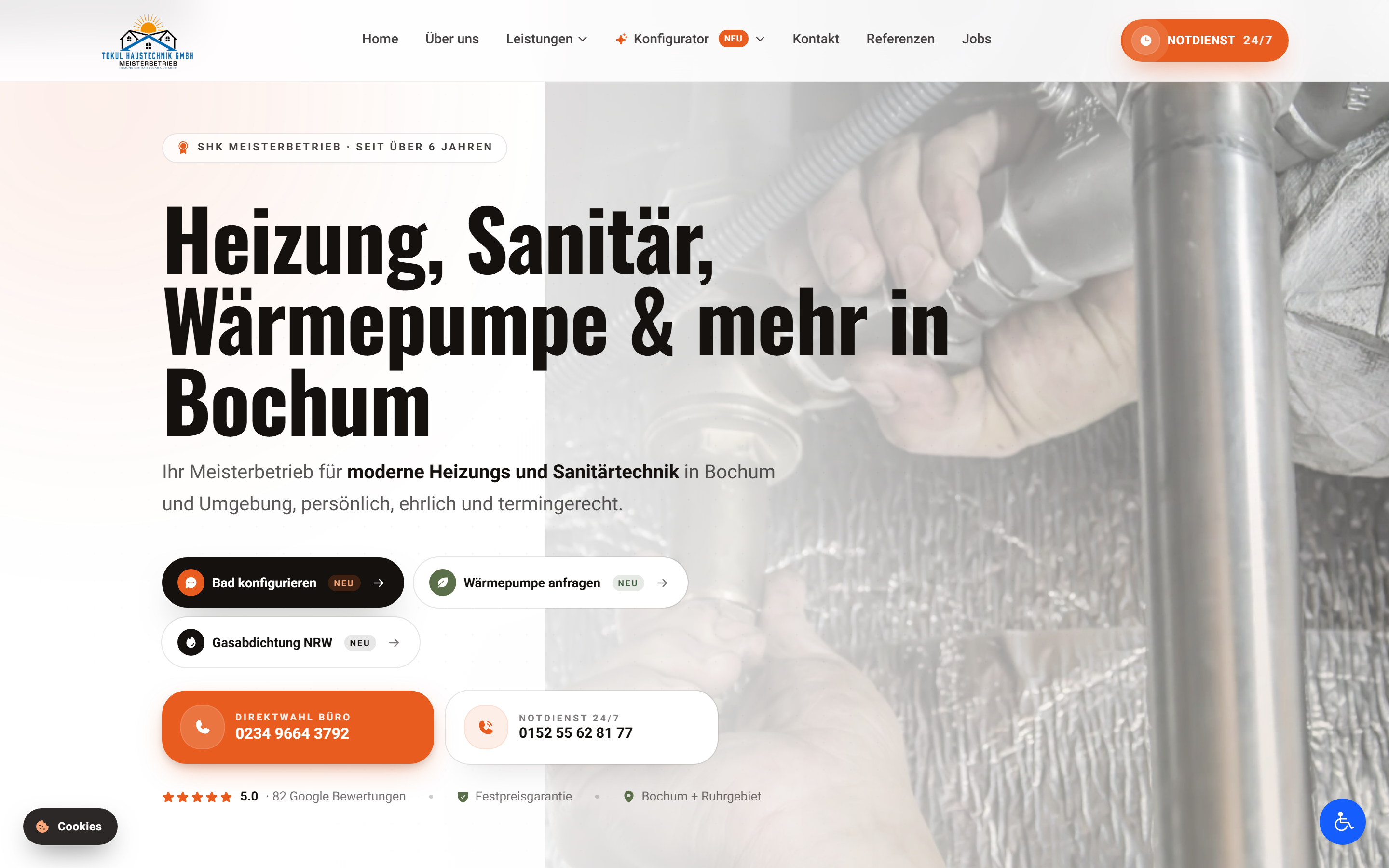 Website von Tokul Haustechnik, Heizung, Sanitär, Versorgungstechnik