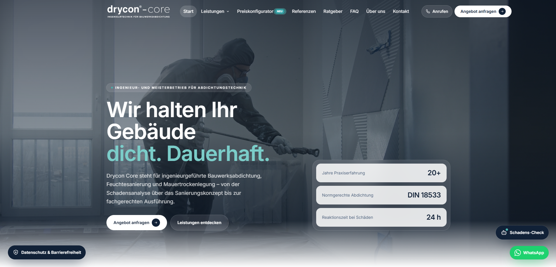 Website von Drycon Core, Bauwerksabdichtung · Ingenieur- und Meisterbetrieb